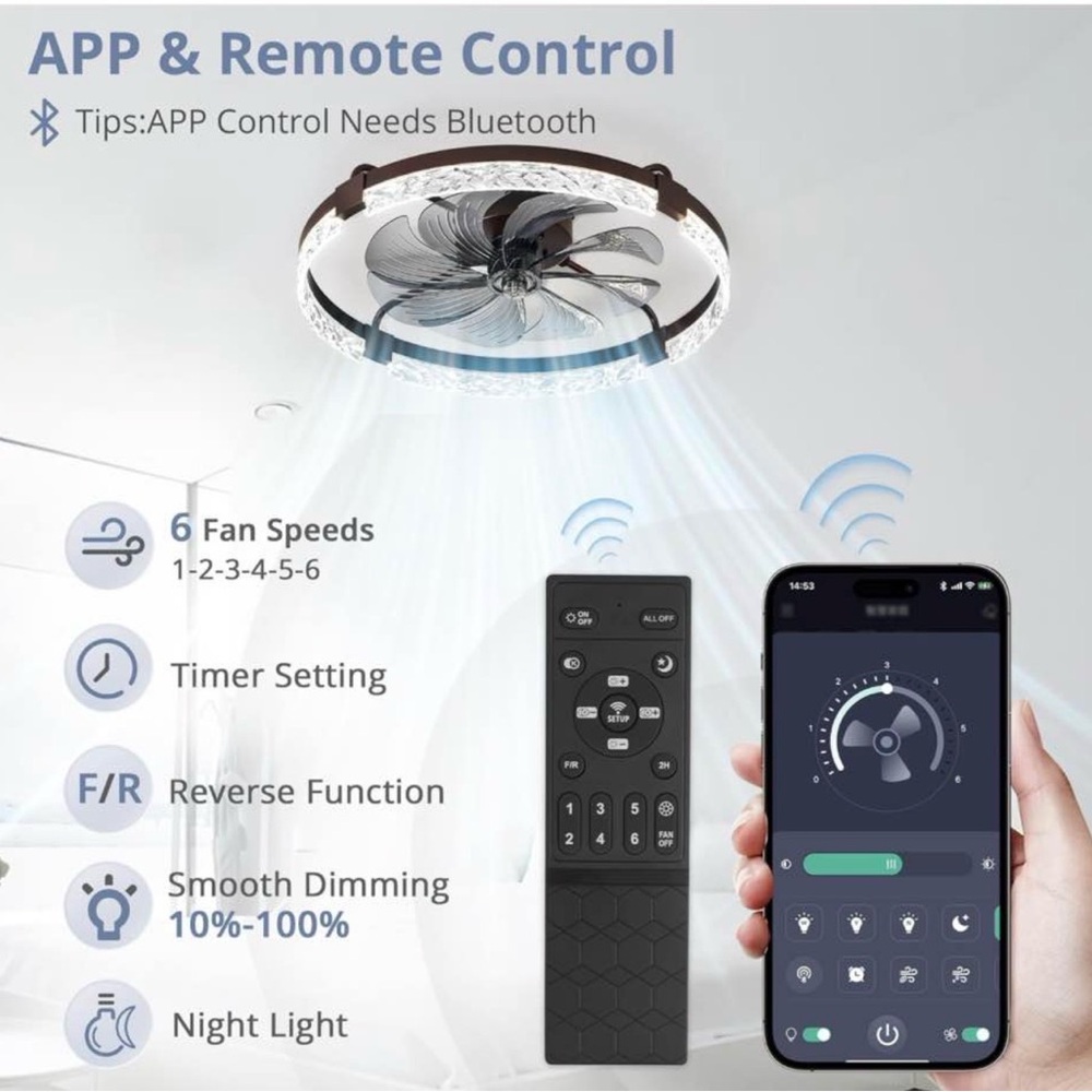 Smart Ceiling Fan with Remote Control - Black